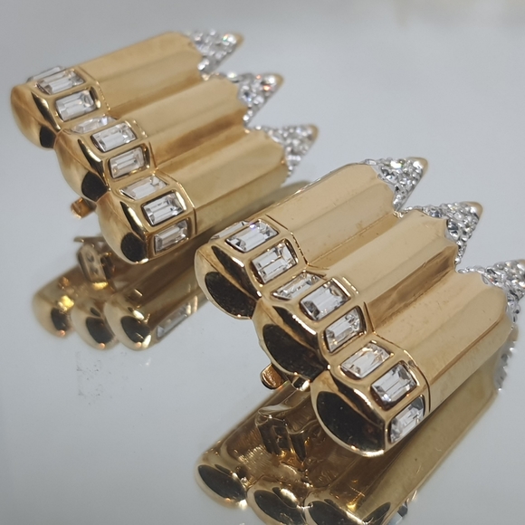 Swarovski Gold Pencil Earrings - Picture 3 of 4